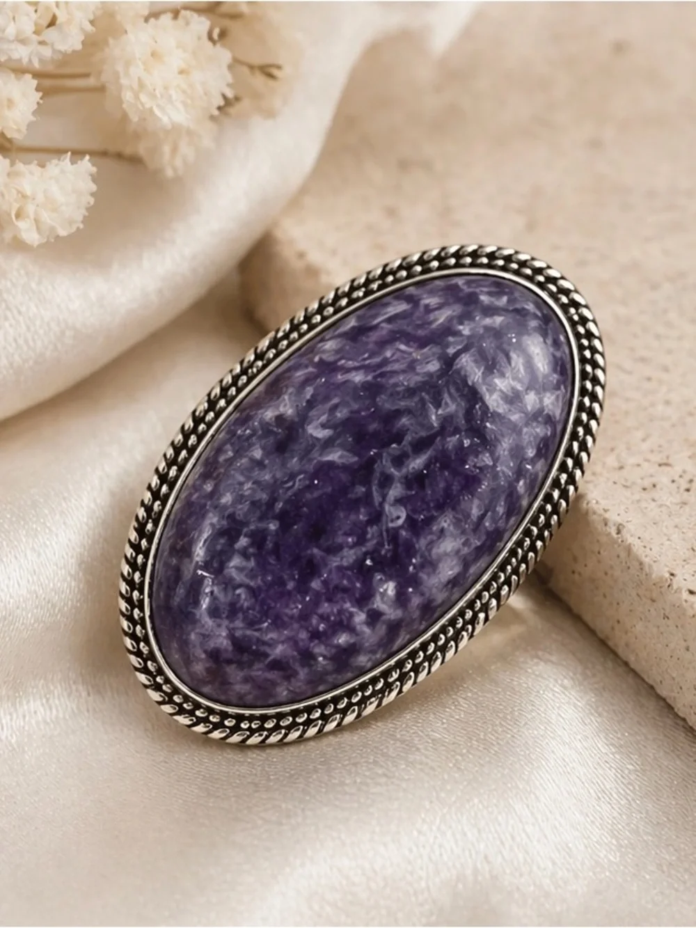 Charoite Purple Stone Ring- Artist Signed
